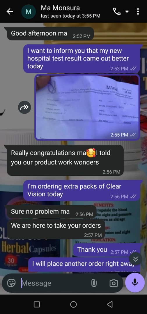 WhatsApp chat — Ma Monsura, hospital test result came back better